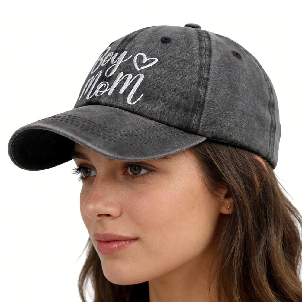 Boy Mom Ponytail Hat - Adjustable Embroidered Cotton Cap