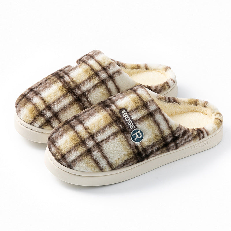 Plaid Cotton Home Shoes - Women's Plush Warm Non-slip Slippers
