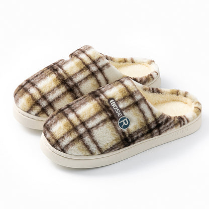 Plaid Cotton Home Shoes - Women's Plush Warm Non-slip Slippers