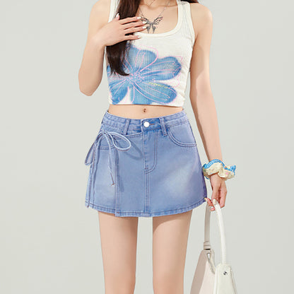 High-waisted Slimming Denim Skirt - Instagram Style With Ties