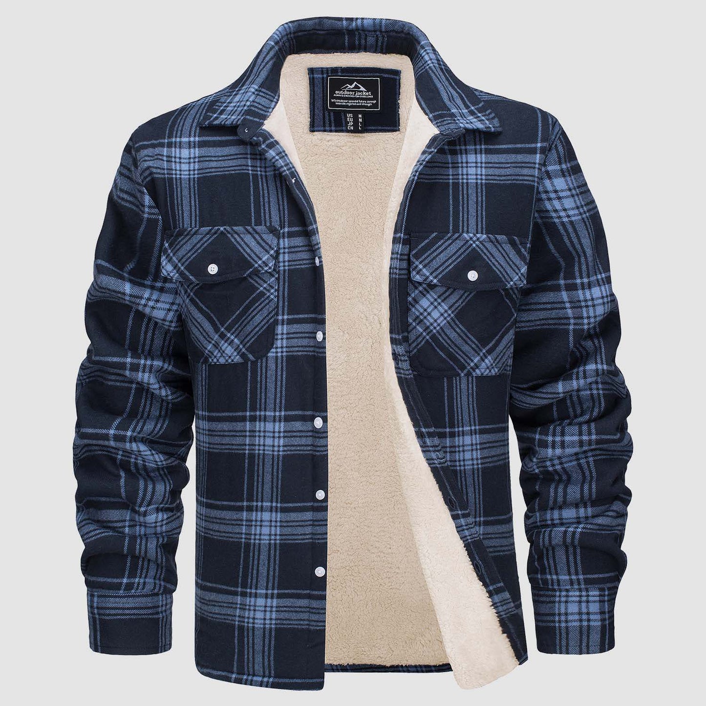Men's Fleece Lined Plaid Jacket | Long Sleeve Coat