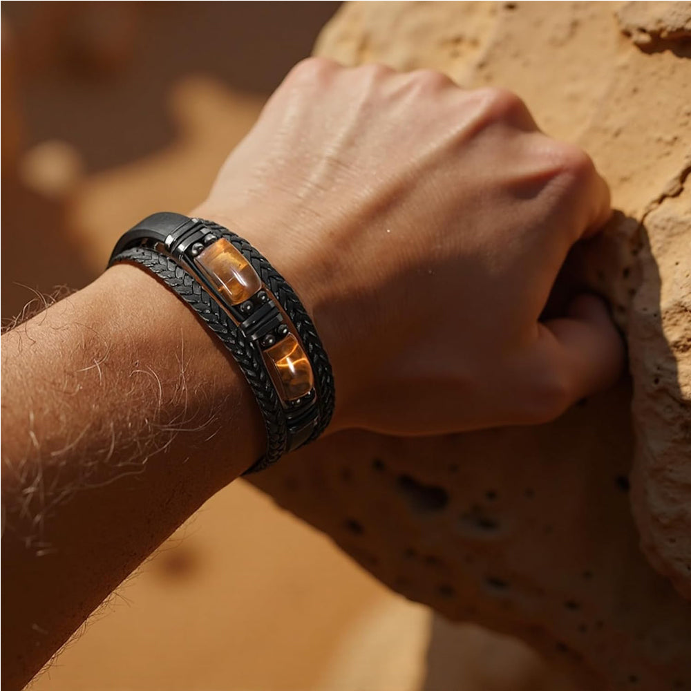 Tiger Eye Bracelet | Handmade Leather Braided Healing Bracelet