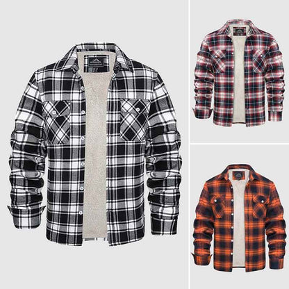 Men's Fleece Lined Plaid Jacket | Long Sleeve Coat