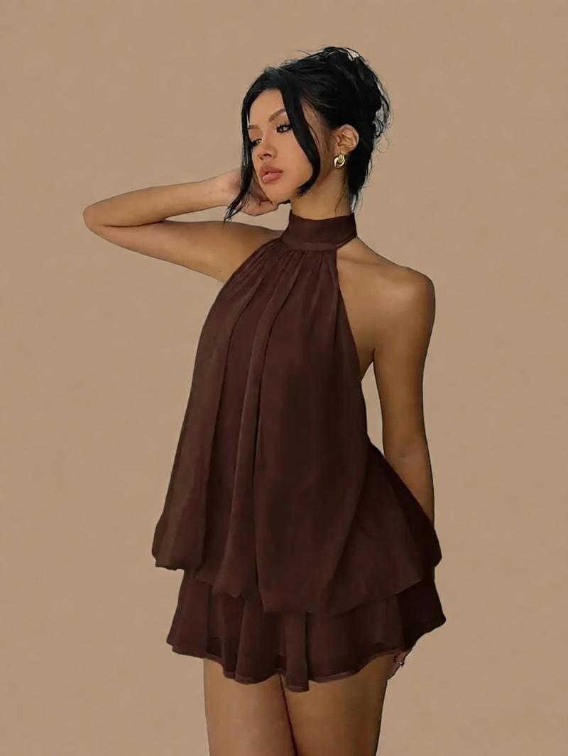 Chiffon Halter Tea Length Dress - Sassy Summer Skirt Style
