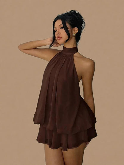 Chiffon Halter Tea Length Dress - Sassy Summer Skirt Style