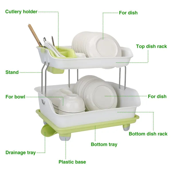 2-Tier Dish Drying Rack - Cutlery Drainer & Kitchen Organizer