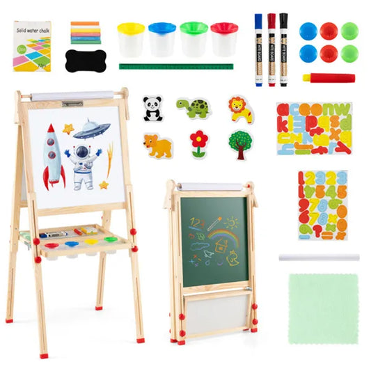 Natural Pine Wood 3-in-1 Kids Art Easel - Magnetic & Chalkboard