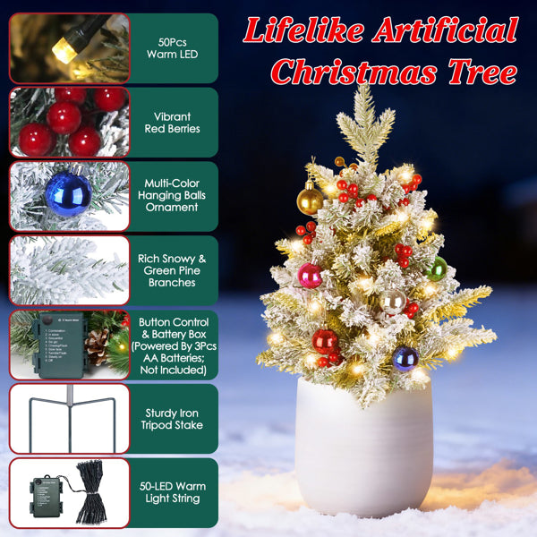 Battery Operated Mini Tree With Red Berries For Holiday Decor