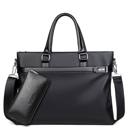 Large Capacity Leather Briefcase - Men's Soft Business Bag