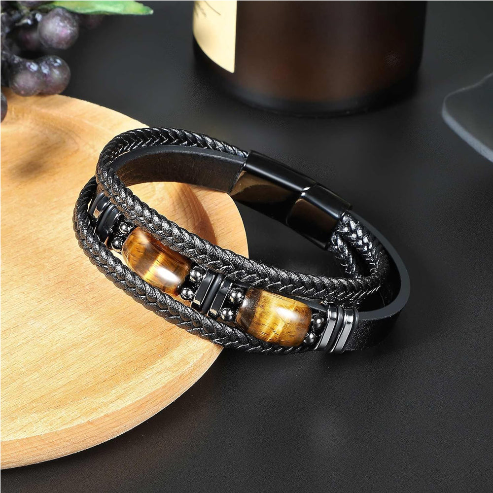 Tiger Eye Bracelet | Handmade Leather Braided Healing Bracelet