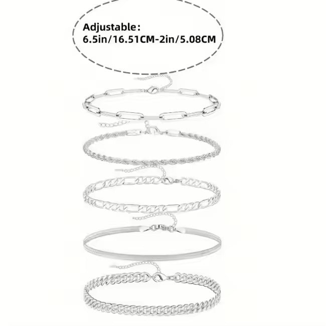 Silver Bracelet Set for Women | 5PCS Stackable Bracelets