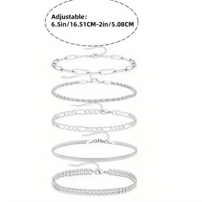 Silver Bracelet Set for Women | 5PCS Stackable Bracelets