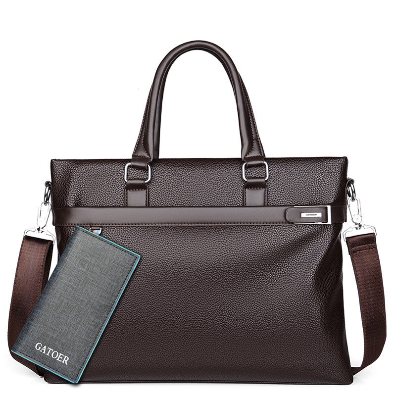 Large Capacity Leather Briefcase - Men's Soft Business Bag