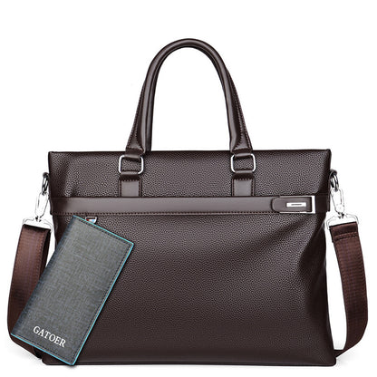 Large Capacity Leather Briefcase - Men's Soft Business Bag