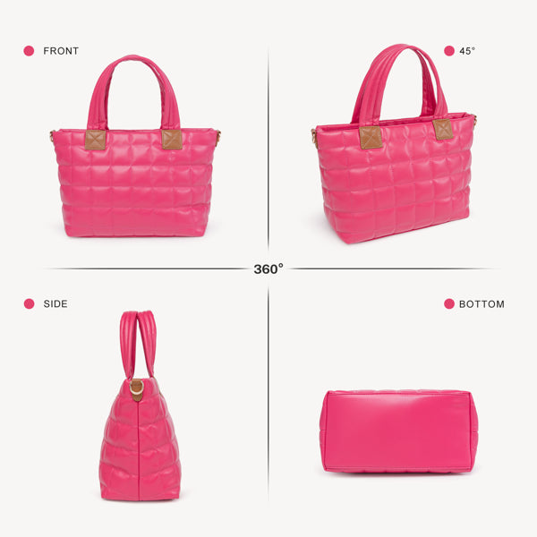 Quilted Puffer Tote Bag - Lightweight Padded Crossbody