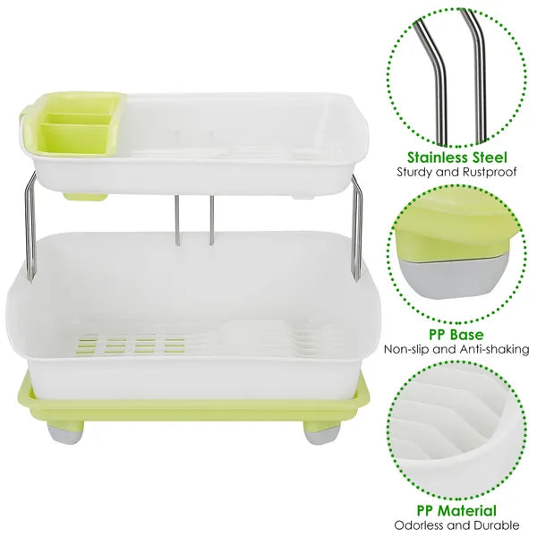 2-Tier Dish Drying Rack - Cutlery Drainer & Kitchen Organizer