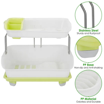 2-Tier Dish Drying Rack - Cutlery Drainer & Kitchen Organizer