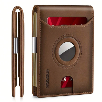 Airtag Leather Wallet - Men's Slim RFID Bifold Holder