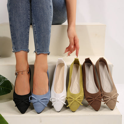 Bow Knitted Loafers - Ins Fashion Pointed-toed Women's Flats