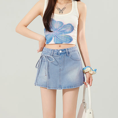 High-waisted Slimming Denim Skirt - Instagram Style With Ties