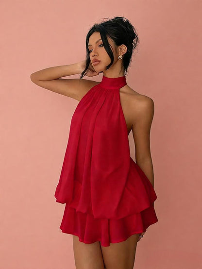 Chiffon Halter Tea Length Dress - Sassy Summer Skirt Style