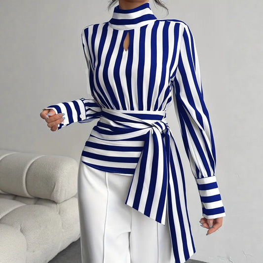 Scarf-Neck Long-Sleeve Shirt - Vintage Elegant Women's Top
