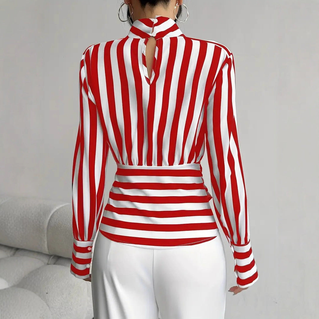 Scarf-Neck Long-Sleeve Shirt - Vintage Elegant Women's Top