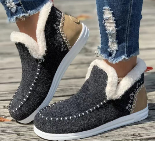 Plush Fleece Lined Boots - Warm Winter Thick Flat Shoes