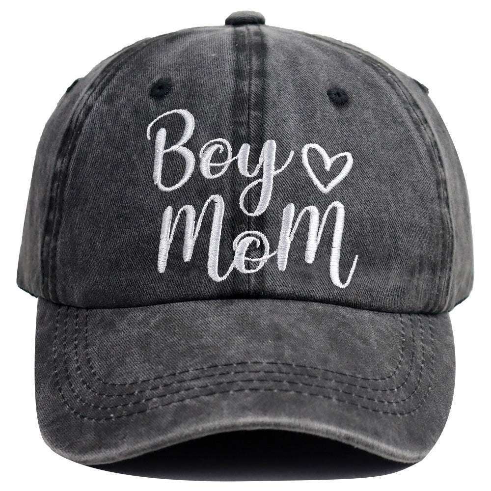 Boy Mom Ponytail Hat - Adjustable Embroidered Cotton Cap