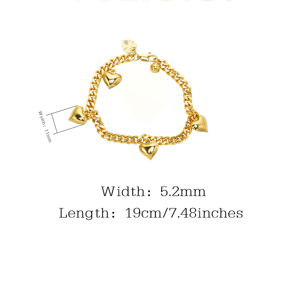 Gold Heart Bracelet | Multi Hearts 24K Jewelry Bracelet