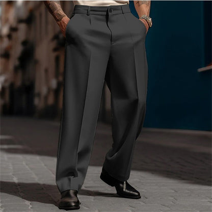 Men's Straight Suit Pants - Breathable Diagonal Pocket Slacks