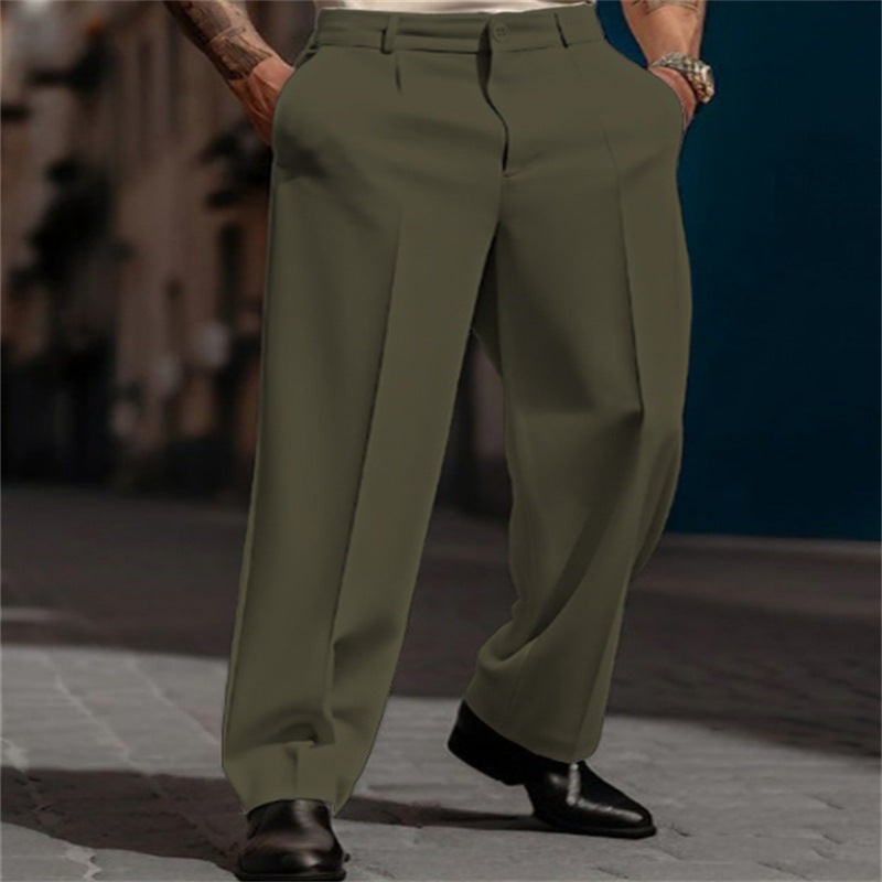 Men's Straight Suit Pants - Breathable Diagonal Pocket Slacks