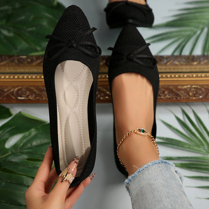 Bow Knitted Loafers - Ins Fashion Pointed-toed Women's Flats