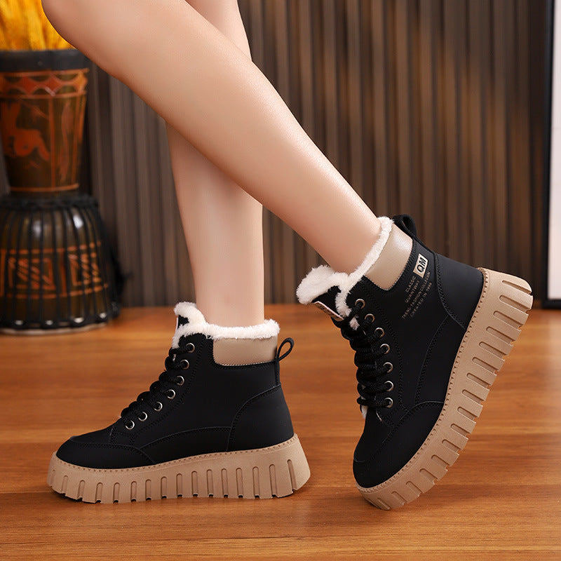Lace-up Snow Boots - Winter Warm Fleece Flat Shoes For Women