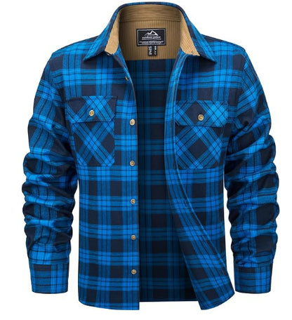 Men's Fleece Lined Plaid Jacket | Long Sleeve Coat