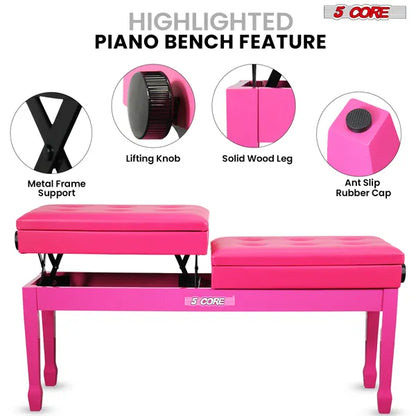 5 Core Duet Piano Bench - 3.5 Inch Padded Height Adjustable Stool