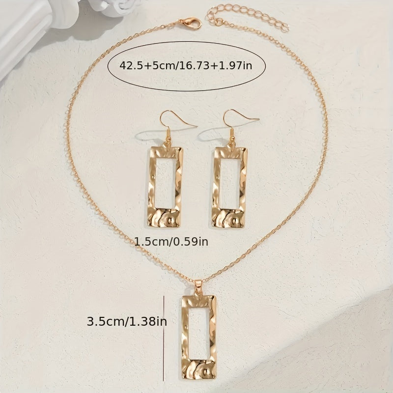 Gold Geometric Jewelry Set | Hammered Necklace & Earrings