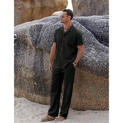 American-style Vintage Shirt and Trousers Set - Two-piece Set