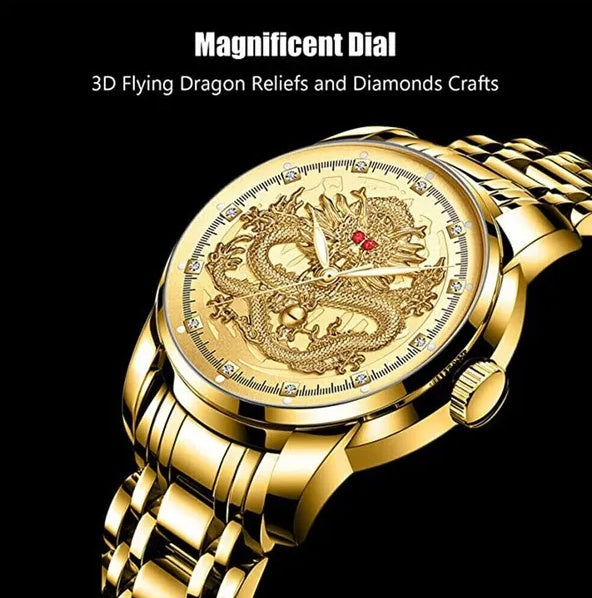 Men's Gold Quartz Watch | Waterproof Stainless Steel Diamond Watch